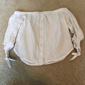 White Off-The-Shoulder Long Sleeve Button Up